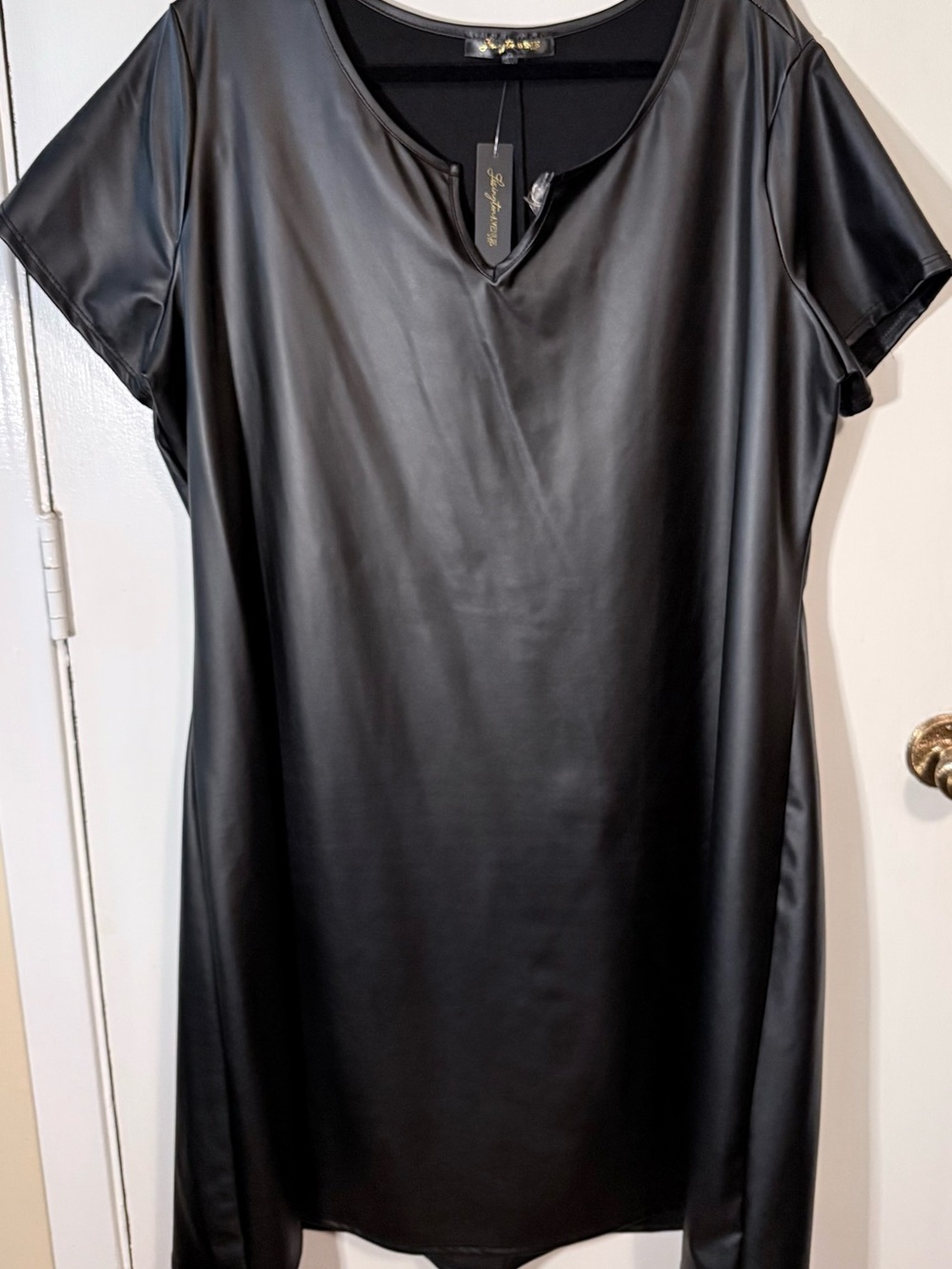 Faux Leather Black Shift Dress